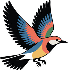 colorful flying bird with spread wings