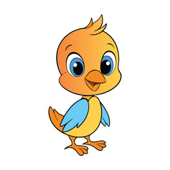 A cheerful cartoon bird with bright feathers, big eyes, and a playful smile, spreading joy as it flaps its wings, ready to sing and bring a touch of fun to any scene.
