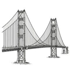 Obraz premium Detailed Black and White Line Art Illustration of the Golden Gate Bridge.