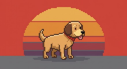Pixel art of a dog, retro style, simple background