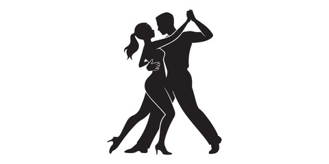 Obraz premium Silhouetted couple dancing tango passionately against white background