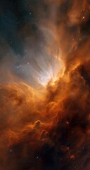 Cosmic nebula, fiery orange and white clouds in deep space