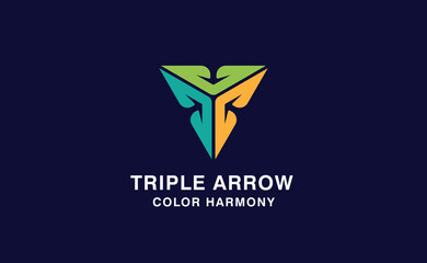 Modern triangular logo with three interlocking, stylized arrows in a vibrant green, yellow, and cyan gradient.