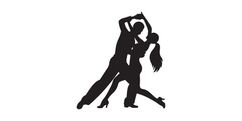 Silhouette of a couple dancing passionately in a ballroom or latin dance style