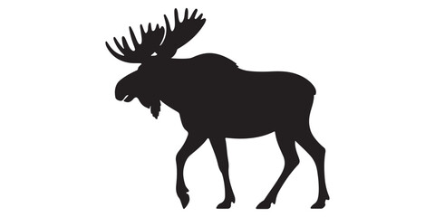 Fototapeta premium Silhouette of a majestic bull moose with large antlers standing against a white background