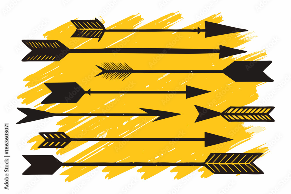 Poster striking graphic featuring a dynamic arrangement of stylized arrows, perfect for adding an adventuro