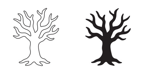 Silhouette of a dead tree vector illustration. Trees and branches without leaves Bare tree silhouette without barren leaves dead no scary