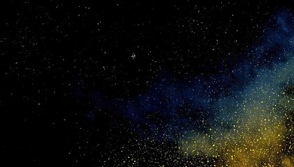 Cosmic dust clouds swirl in a black void, dotted with stars