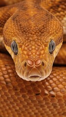 Obraz premium Powerful Orange Ball Python Front Macro Illustration