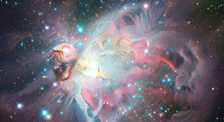 Abstract colorful nebula or galaxy in deep space with stars and cosmic dust