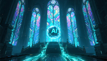 Exploring ai quantum agents in a futuristic cathedral digital art environment stunning visuals
