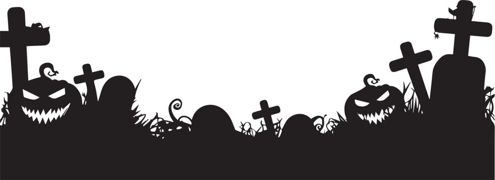 Halloween graveyard silhouette spooky background vector illustration clip art template design