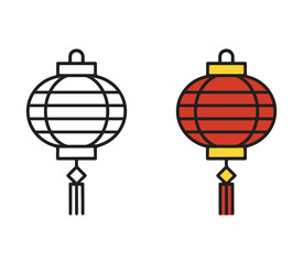 Traditional chinese lantern icon outline and filled color illustration