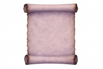 Rolled aged blank paper with burned edges isolated on transparent background, ideal for placing text or images