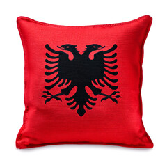 アルバニアの国旗のクッション。白背景。(Albania flag cushion on white background.)

