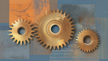 Gold gears on a muted, textured background