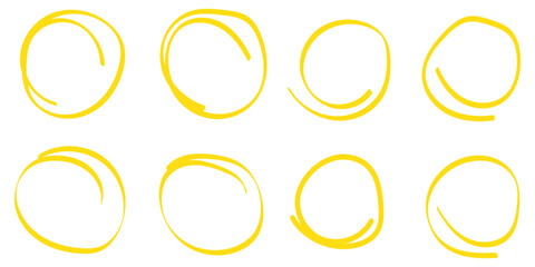 Fototapeta na wymiar Hand drawn circle highlighter line sketch set. Vector marker circular lines, doodle round circles for message note mark design element. Pencil or pen bubble sketch