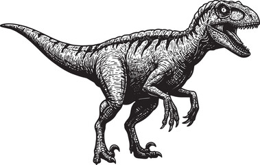 Fototapeta premium Monochrome Utahraptor Illustration: A Detailed Woodcut Style Din