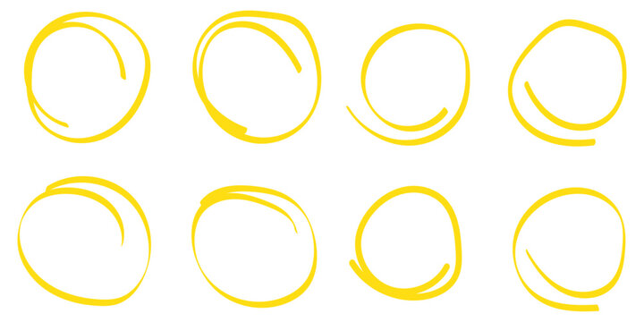 Hand drawn circle highlighter line sketch set. Vector marker circular lines, doodle round circles for message note mark design element. Pencil or pen bubble sketch