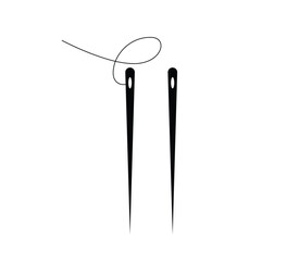 Two sewing needles with thread isolated on white background symbolizing crafting and repair