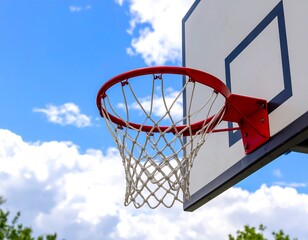 Basketball hoop against a partly cloudy sky