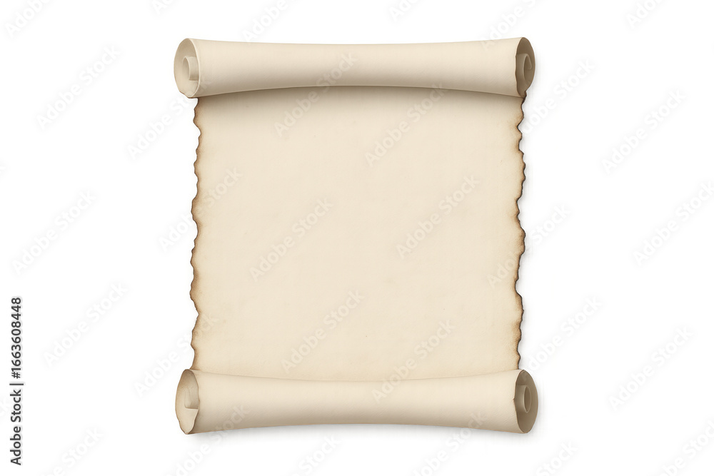 Aufkleber realistic ancient blank paper scroll with burnt edges on transparent background, ideal for displayin