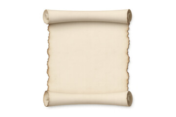 Realistic ancient blank paper scroll with burnt edges on transparent background, ideal for displaying messages or announcements