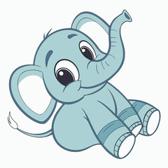 Obraz premium Adorable cartoon baby elephant sitting playfully with big eyes and a raised trunk against a white background