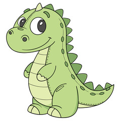 Naklejka premium Adorable cartoon green dinosaur plush toy with stitched details and a friendly smile standing on a white background