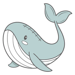 Fototapeta premium Adorable cartoon illustration of a cute light blue whale with a happy expression and a flowing tail