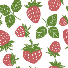 Strawberry pattern, hand drawn berries vector illustrations