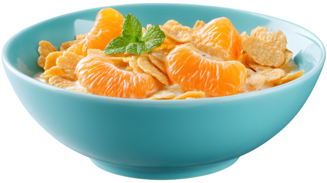 Cereal with Mandarin Oranges, isolated on transparent background