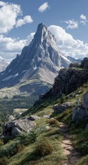 Fototapeta premium Mountain peak, trail, and valley. 