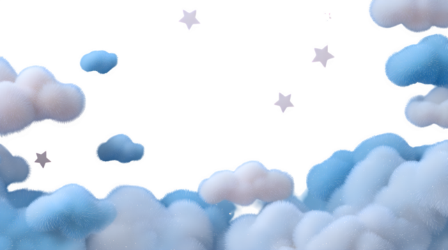 Dreamy clouds and stars, isolated on transparent background
