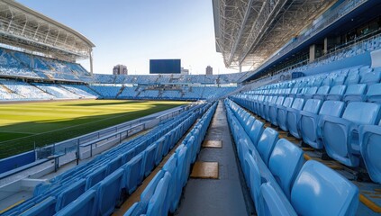Empty stadium seating, bright sunny day