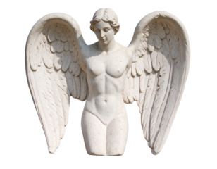  Minimalist Angel Statue with Open Wings, Modern Stone Texture, Isolated Transparent Background PNG