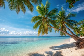 Tropical beach scene with swaying palm trees (1)