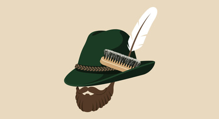 An elegant flat design illustration of a traditional Bavarian Trachtenhut, complete with a distinctive Gamsbart and feather