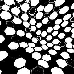 Wavy hexagon board pattern, distorted perspective, optical illusion effect, black and white, seamless vector abstract geometric background 