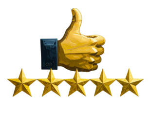 Minimalist Thumbs Up Silhouette with Five Stars in a Row, Isolated PNG