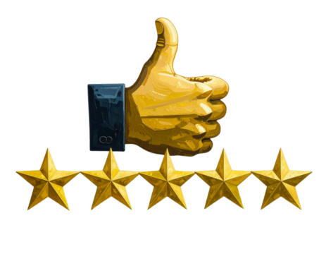 Minimalist Thumbs Up Silhouette with Five Stars in a Row, Isolated PNG