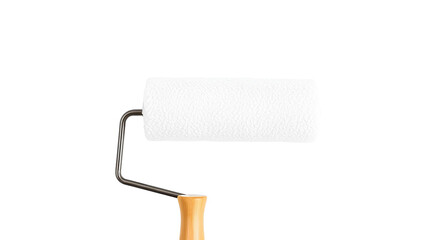 Obraz premium White Paint Roller with Wooden Handle and Metal Shaft – Vertical Position Isolated Transparent Background