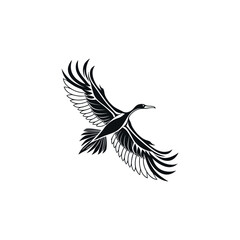 Minimalist black bird silhouette with elegant wings in flight on white background – modern abstract vector design, perfect for logos, tattoos, and branding concepts