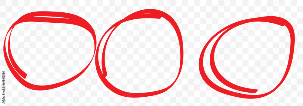 Poster hand drawn circle line sketch set isolated on white background. red circle draw. vector circular scr
