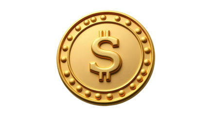 gold coin with dollar sign isolated on transparent background 