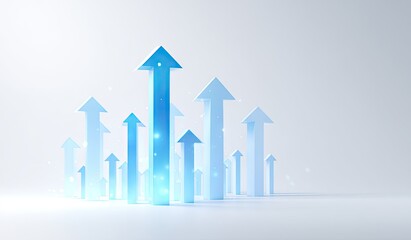 Light-blue 3D arrows pointing upwards on a light-gray background