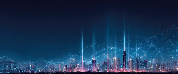 Night cityscape with glowing network connections (1)