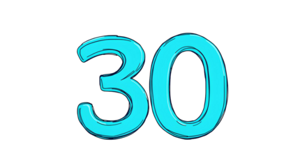 3D Teal Number 30 – Bold Volumetric Geometric Design with Stylized Typeface and Sharp Edges Isolated on White Background