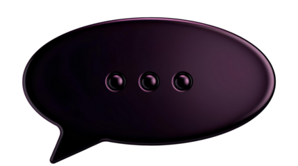 3D Glossy Black Speech Bubble with Three Circular Holes – Smooth Oval Chat Icon Isolated Transparent Background