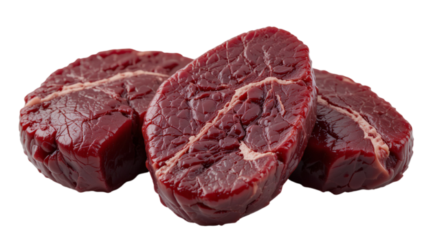 Raw Venison Liver Pieces Dark Red Glossy Texture – Fresh Game Meat Photography Isolated Transparent Background